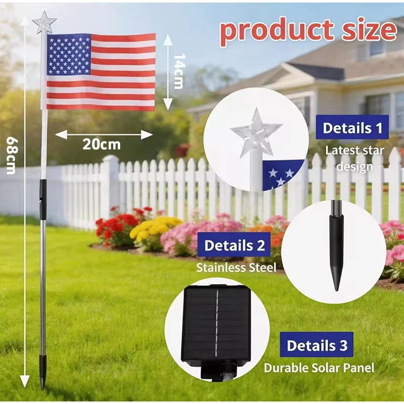 8 in1 Solar American Flag Lights Outdoor Solar Flag Pathway Patriotic Stake Light Set Waterproof LED Outdoor Yard Garden Decor