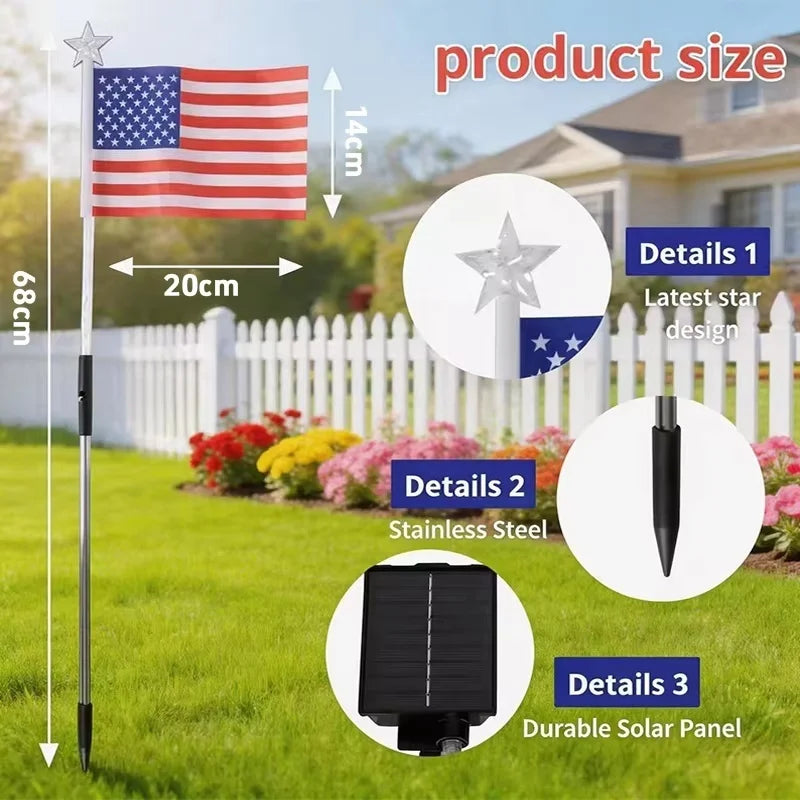 8 in1 Solar American Flag Lights Outdoor Solar Flag Pathway Patriotic Stake Light Set Waterproof LED Outdoor Yard Garden Decor