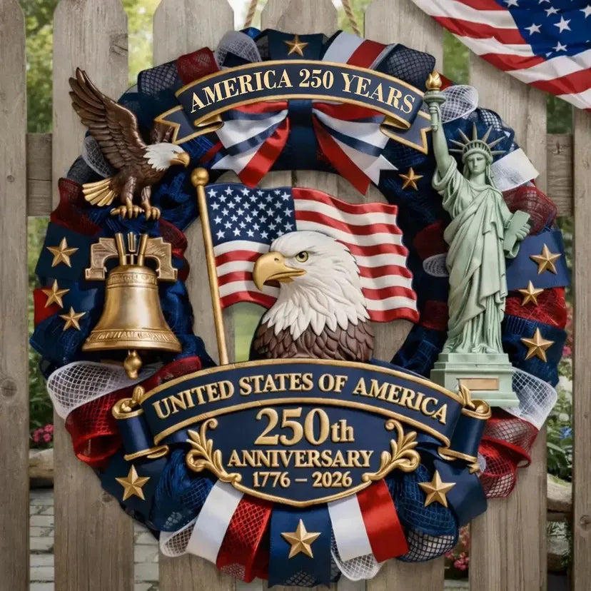 America 250th Anniversary Wreath Decor 1776-2026 Patriotic USA 250 Years Wall Hanging Ornament Independence Day Party Decoration
