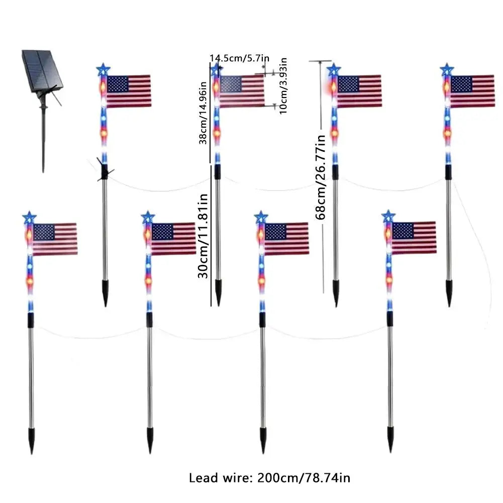 8 in1 Solar American Flag Lights Outdoor Solar Flag Pathway Patriotic Stake Light Set Waterproof LED Outdoor Yard Garden Decor