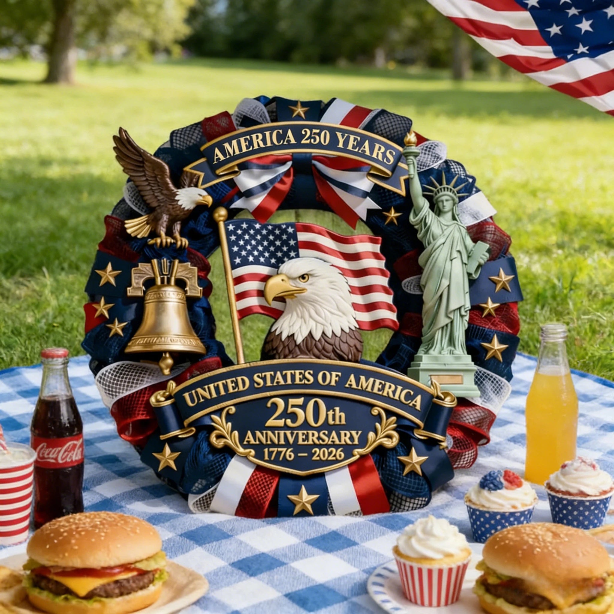 America 250th Anniversary Wreath Decor 1776-2026 Patriotic USA 250 Years Wall Hanging Ornament Independence Day Party Decoration