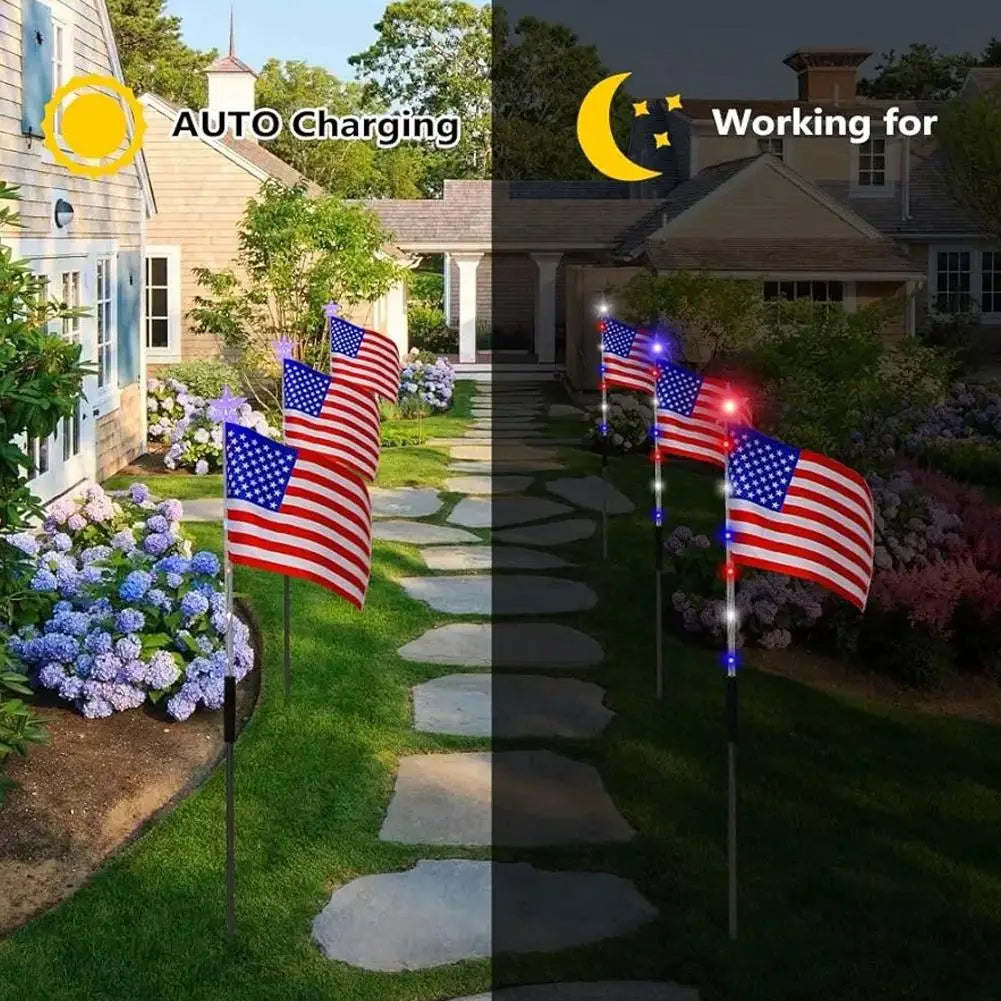 8 in1 Solar American Flag Lights Outdoor Solar Flag Pathway Patriotic Stake Light Set Waterproof LED Outdoor Yard Garden Decor
