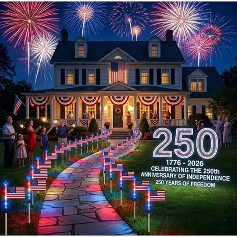 8 in1 Solar American Flag Lights Outdoor Solar Flag Pathway Patriotic Stake Light Set Waterproof LED Outdoor Yard Garden Decor