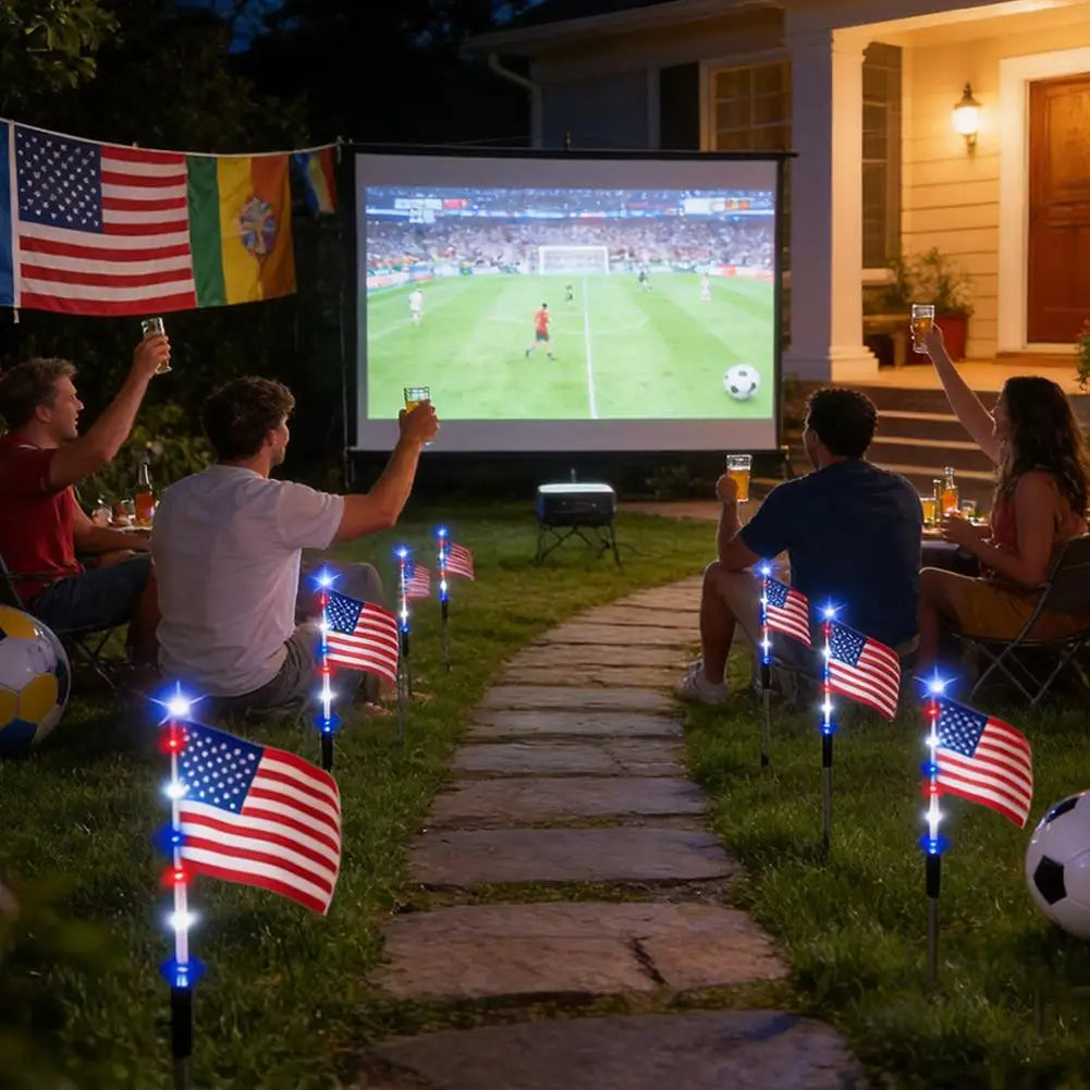 8 in1 Solar American Flag Lights Outdoor Solar Flag Pathway Patriotic Stake Light Set Waterproof LED Outdoor Yard Garden Decor
