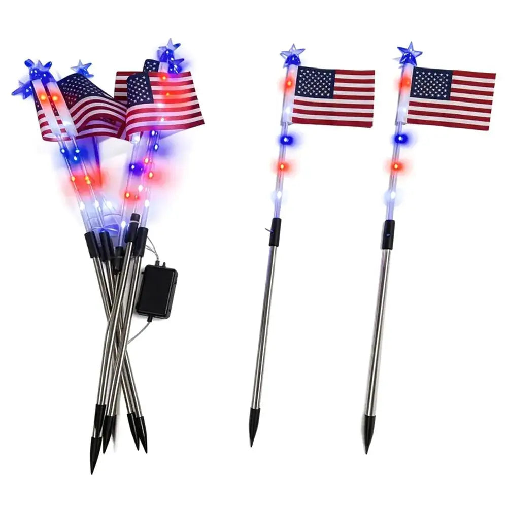 8 in1 Solar American Flag Lights Outdoor Solar Flag Pathway Patriotic Stake Light Set Waterproof LED Outdoor Yard Garden Decor