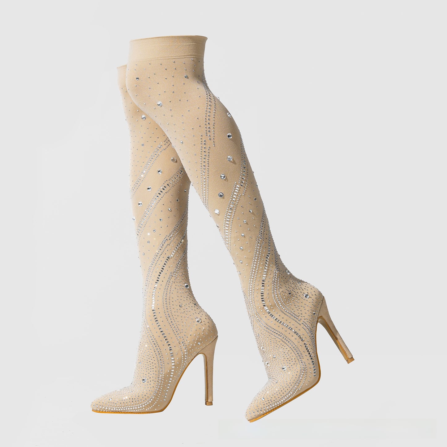 Rhinestone Stiletto Over-The-Knee Boots